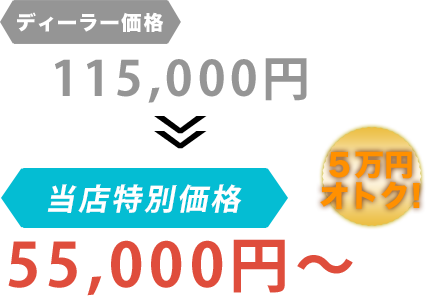 ディーラー価格115,000円がCARSHOP JUSTY（カーショップジャスティー）だと55,000円～。6万円もお得！